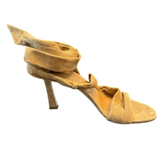 Staud Rellie Heel Sandal Wrap Ankle Strap Suede Leather Open Toe Cashew 8.5/38.5 - Picture 3 of 14